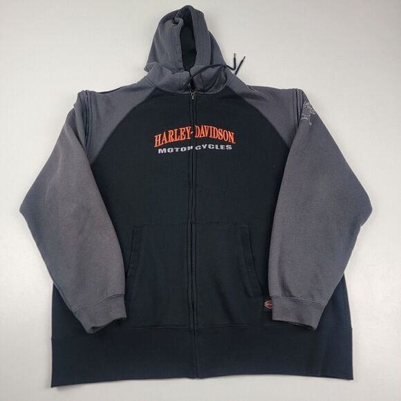 Vintage Y2K Harley Davidson Distressed Hoodie Mens Large Motorcycle Zip Up - Picture 2 of 7
